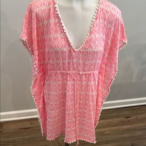 Old Navy XS Pink White Coverup Swim Sheer V Neck Lightweight
